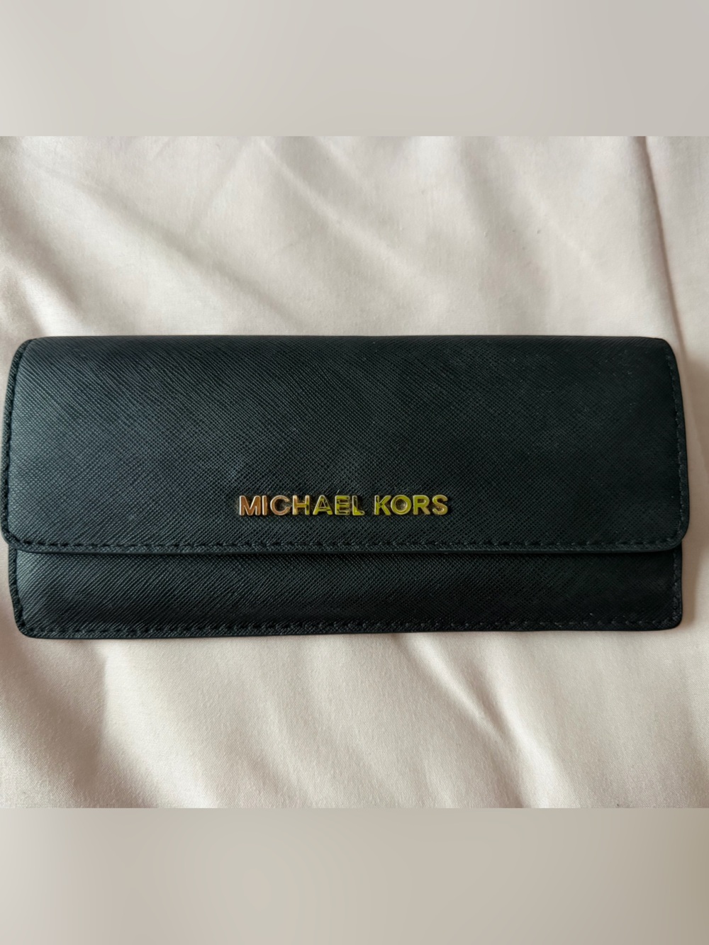 Michael Kors Black Trifold Wallet with Gold Logo